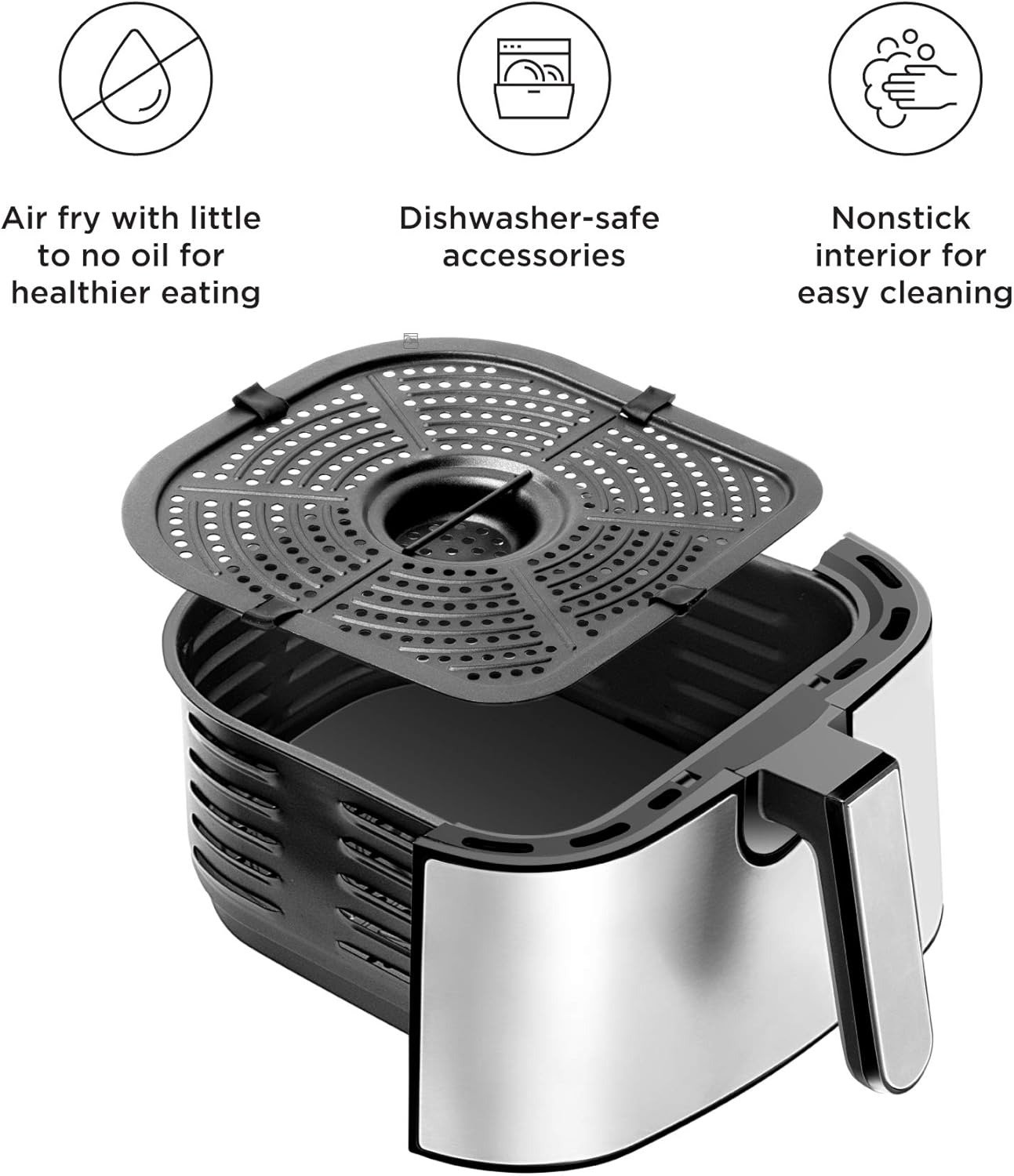 4.5QT Compact Air Fryer 1200W Stainless Steel Nonstick Dishwasher Safe 400°F