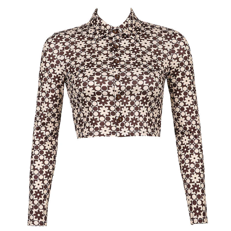 Retro Floral Crop Button-Up ShirtClistos