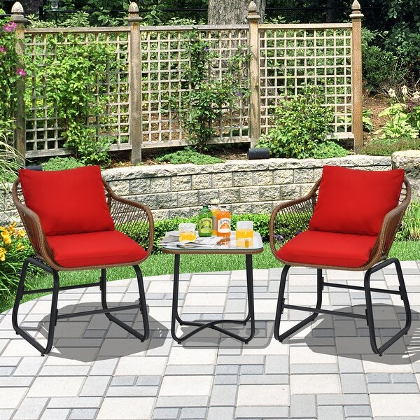 Gymax 3PCS Outdoor Bistro Set Patio Conversation Furniture Set w/ Red
