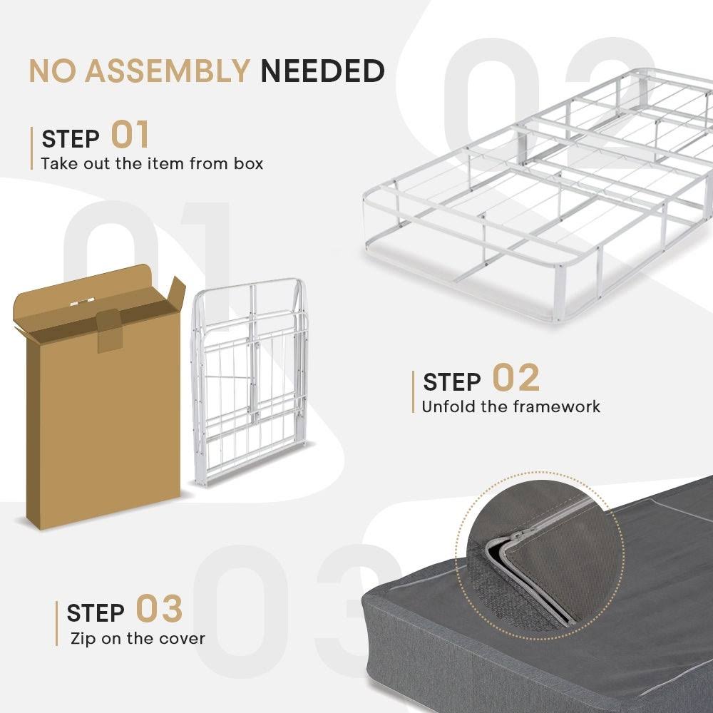 Foldable 9inch Mattress Foundation Smart Twin/Twin XL Box Spring Bed Frame Zero Assembly Sturdy Metal Bed Structure
