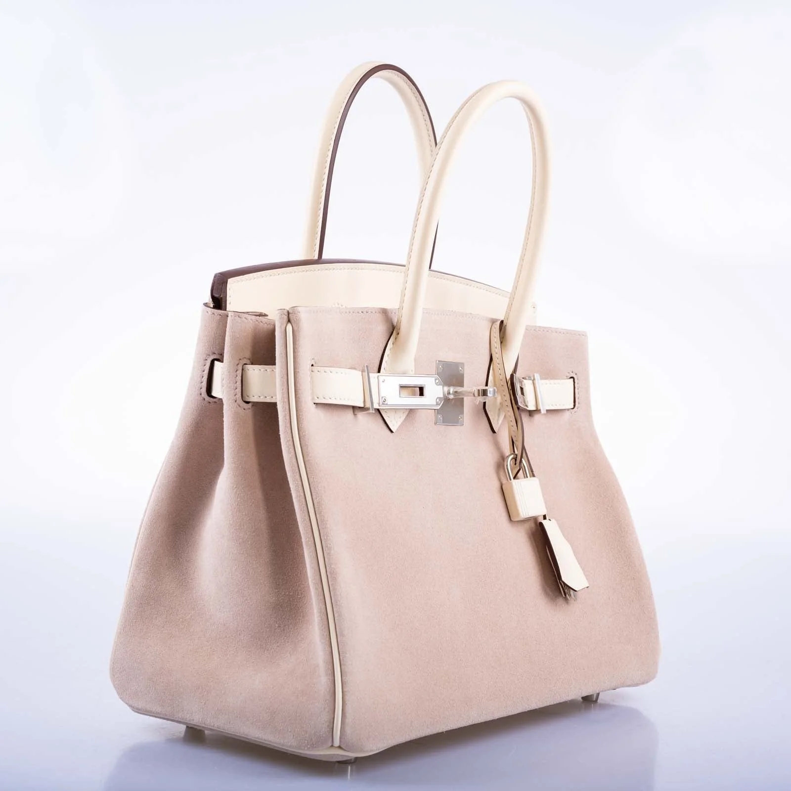 Hermès Birkin 30 Grizzly Glycine Veau Doblis Suede and Nata Swift Permabrass Hardware