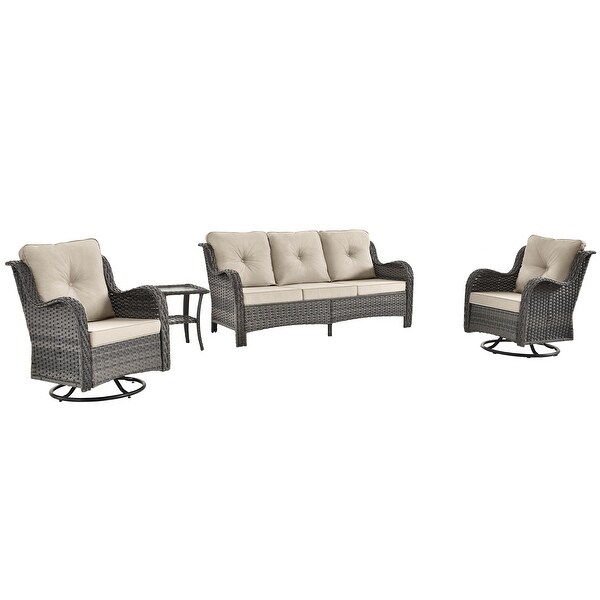 5 Seat Wicker Patio Furniture Conversation Setting with High Back Swivel Rocking Chairs,Cushions Included 🎃