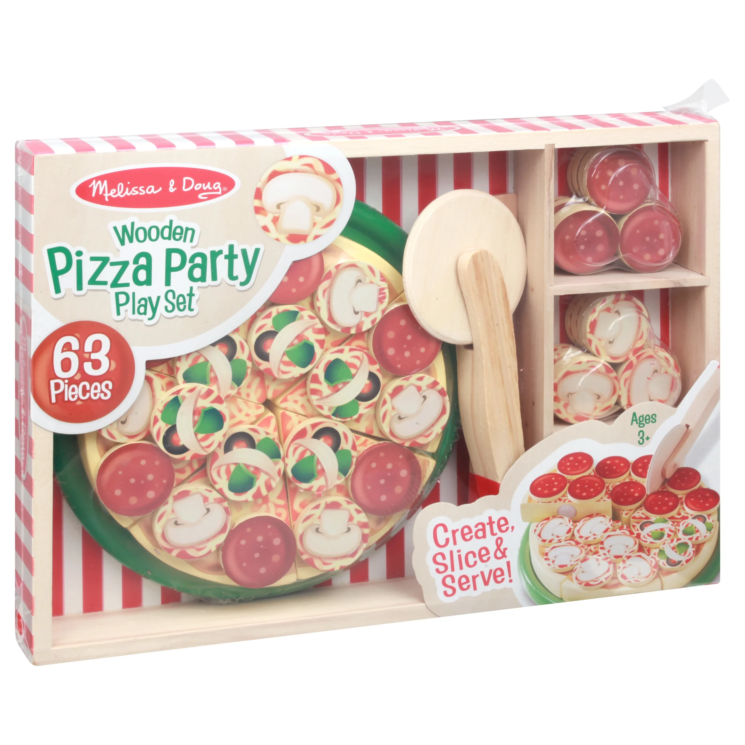 Melissa & Doug Wooden Pizza Party Play Food Set With 36 Toppings