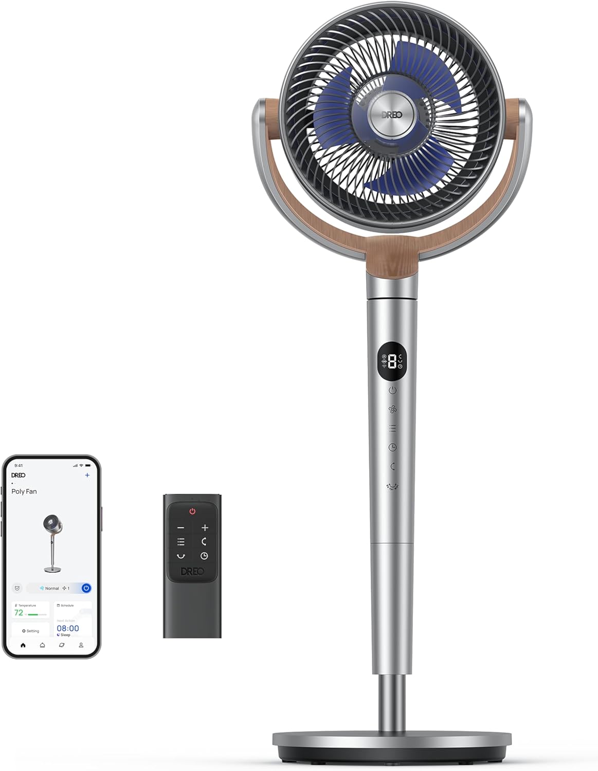 Dreo Standing Fan, 120°+120°Omni-directional Oscillating Fan For Bedroom, 80 ft Circulator With Remote, DC Motor Quiet Pedestal Fans, Adjustable Height, 8 Speeds, 3 Modes, 8H Timer, Home, PolyFan 502