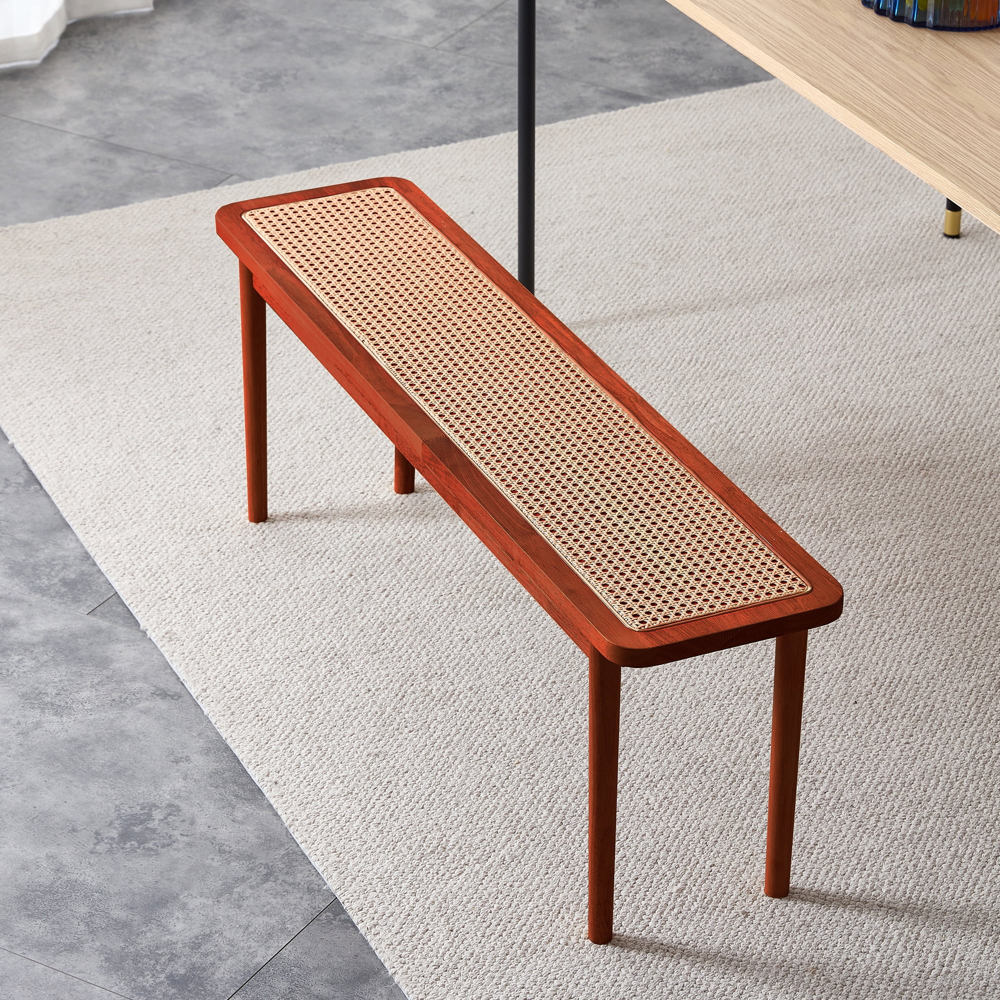 Ufurpie Solid Wood Bench with Rattan Woven,Dining Chair,Bed End Stool,Shoe Stool,Living Room,Dining Room,Hallway,Walnut