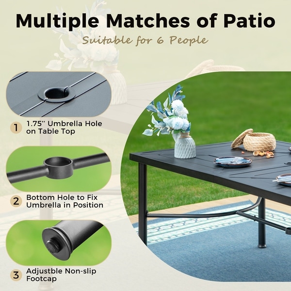 7Piece Patio Dining Sets ,6 Textilene Fabirc Chairs and 1 Metal Table with 2.1'' Umbrella Hole