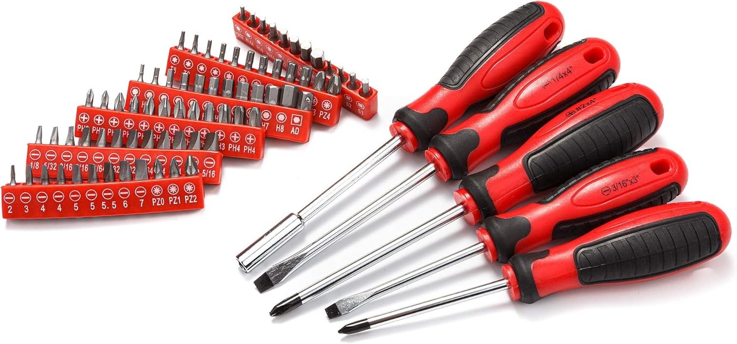 205 Piece Ratchet Wrench Tool Set 1/4′′ & 3/8′′ & 1/2′′ Drive with SAE/Metric Sockets Kit in Plastic Toolbox