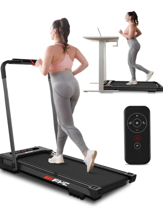 FYC 3.5HP Under Desk Treadmill – 300LBS Weight Capacity, 2-in-1 Foldable Design, Remote Control & LED Display – Compact Electric Walking and Running Machine for Walking, Running, Jogging (Black)