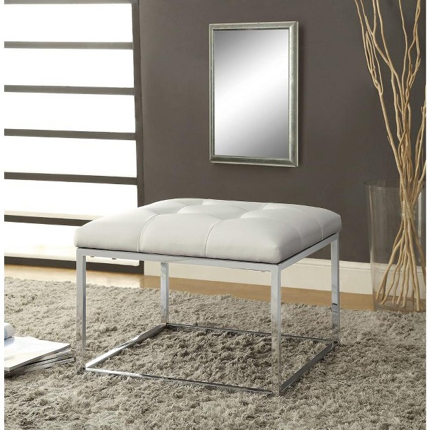 Simple Relax Contemporary Square Ottoman With Metal Base In White And Chrome