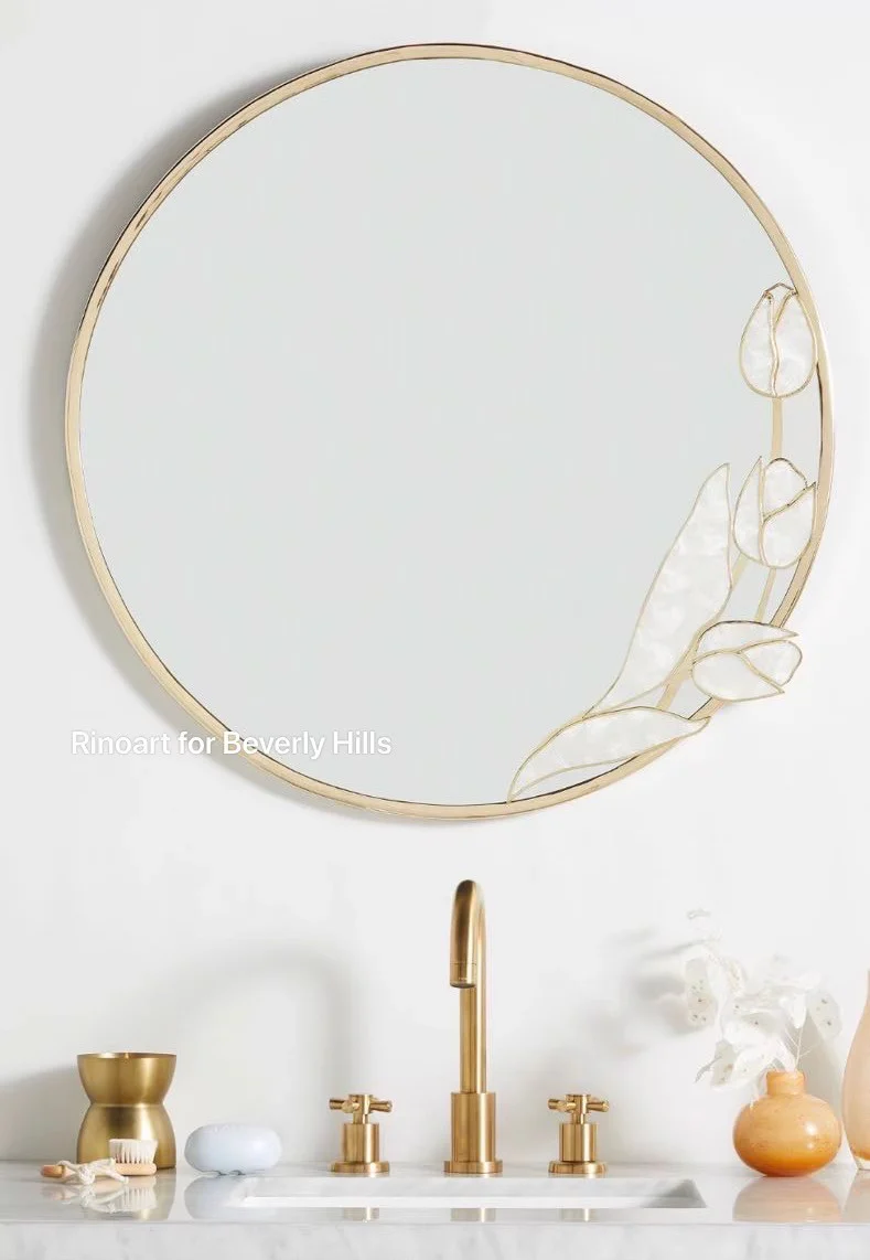 DZ010 - Precious Mother-of-Pearl Beverly Custom Pearl Luster Magnolia French Circular Mirror Wall Half-Length Mirror Vanity Mirror