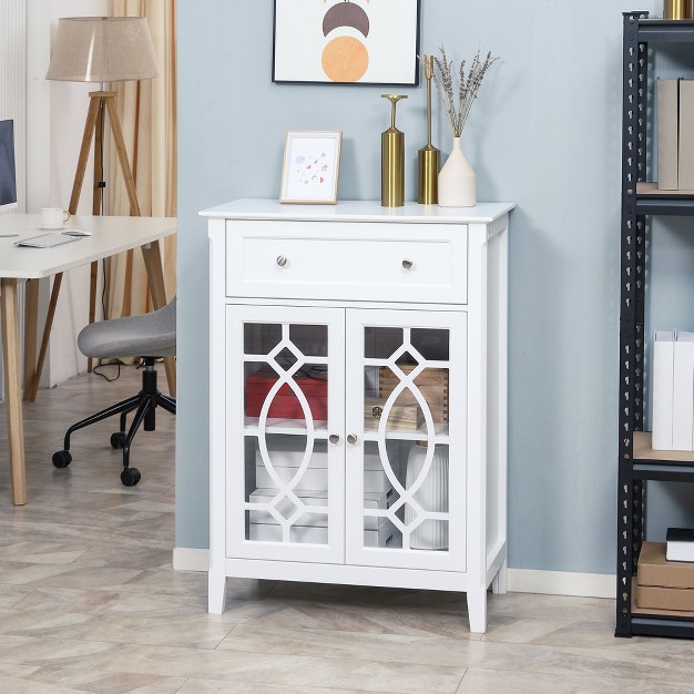 Homcom Kitchen Cabinet Storage Cabinet Sideboard Floor Accent Cabinet W 2 Glass Doors Drawer Adjustable Shelves For Living Room Entryway
