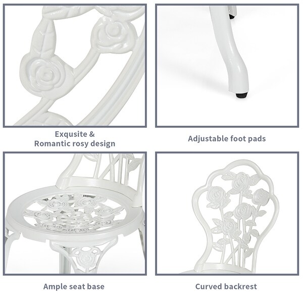 Costway 3PCS Cast Aluminum Patio Bistro Furniture Set Rose Design