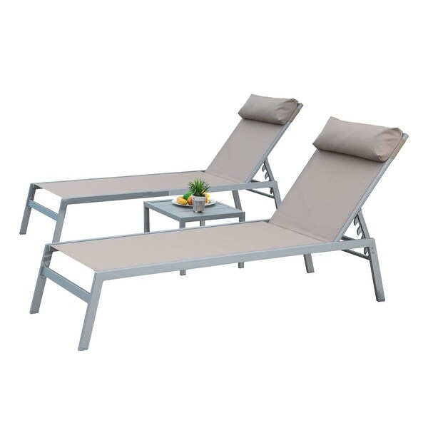 Patio Chaise Lounge 3 pcs,Aluminum Lounge Chairs with 5 Adjustable Positions,Outdoor Chaise Lounge
