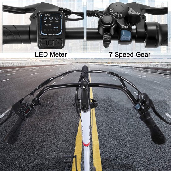 26″ Electric Cruiser Bike,350W Electric Bike/City Ebike with Removable 36V 8Ah Lithium-ion Battery,Shimano 7 Speed Commuter Electric Bicycles,20MPH & 50 Mile Range Adult Electric Bikes