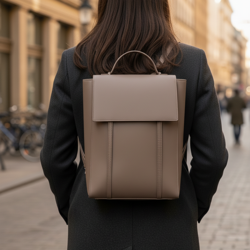 Taupe Structured Leather Backpack