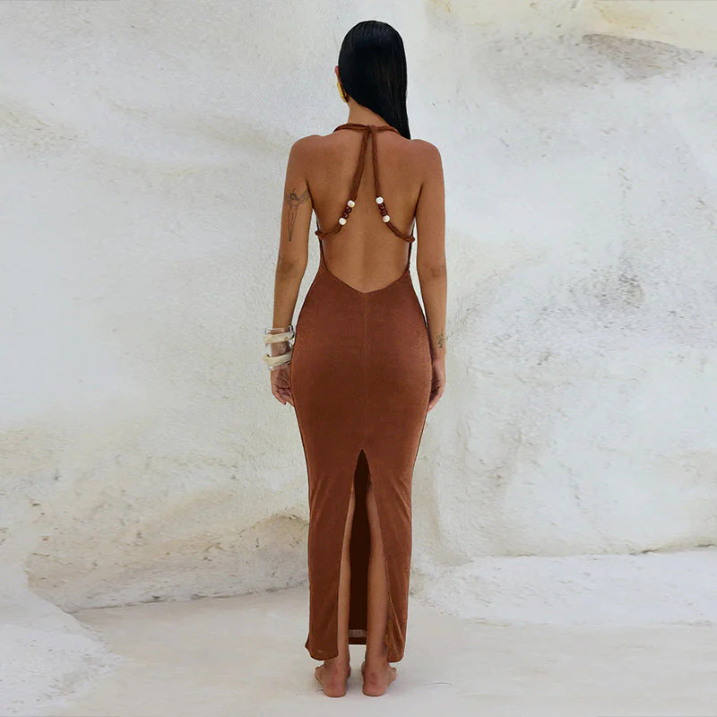 Backless Cowl Neck Maxi Dress | Elegant Evening GownClistos