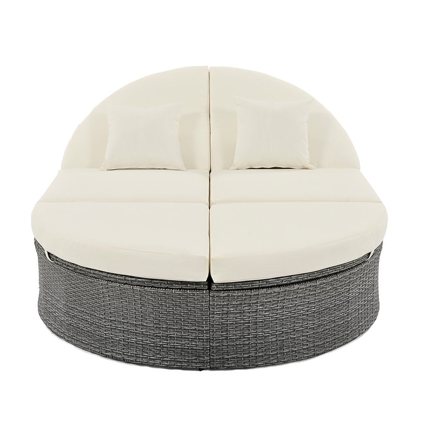 2Person Rattan Garden Reclining Chaise Lounge Daybed with Cup Trays