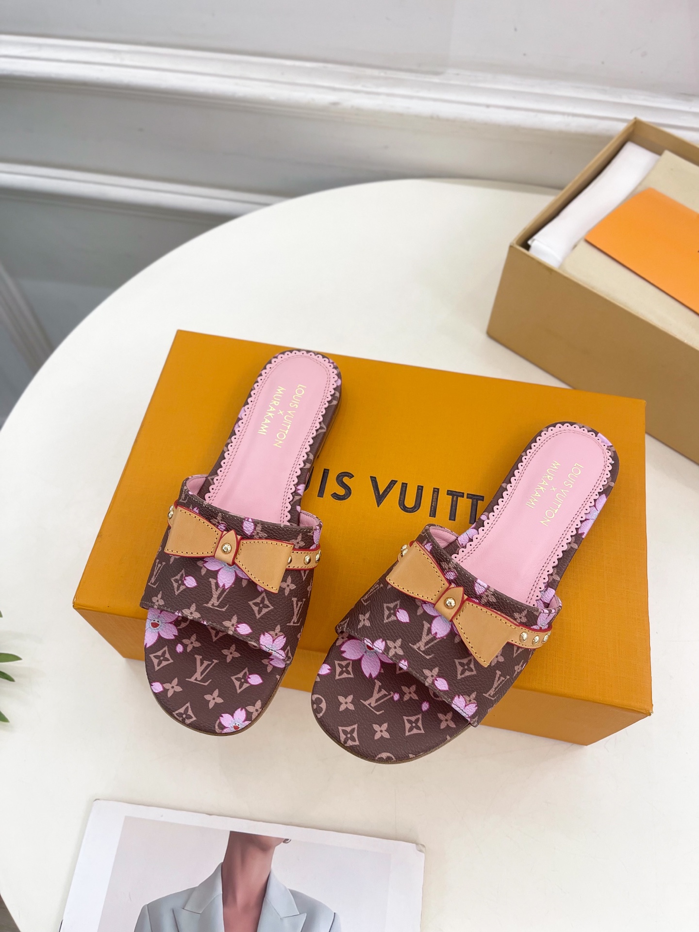 Louis Vuitton x Takashi Murakami Cherry Blossom Flat Slide Sandal Brown Monogram Canvas