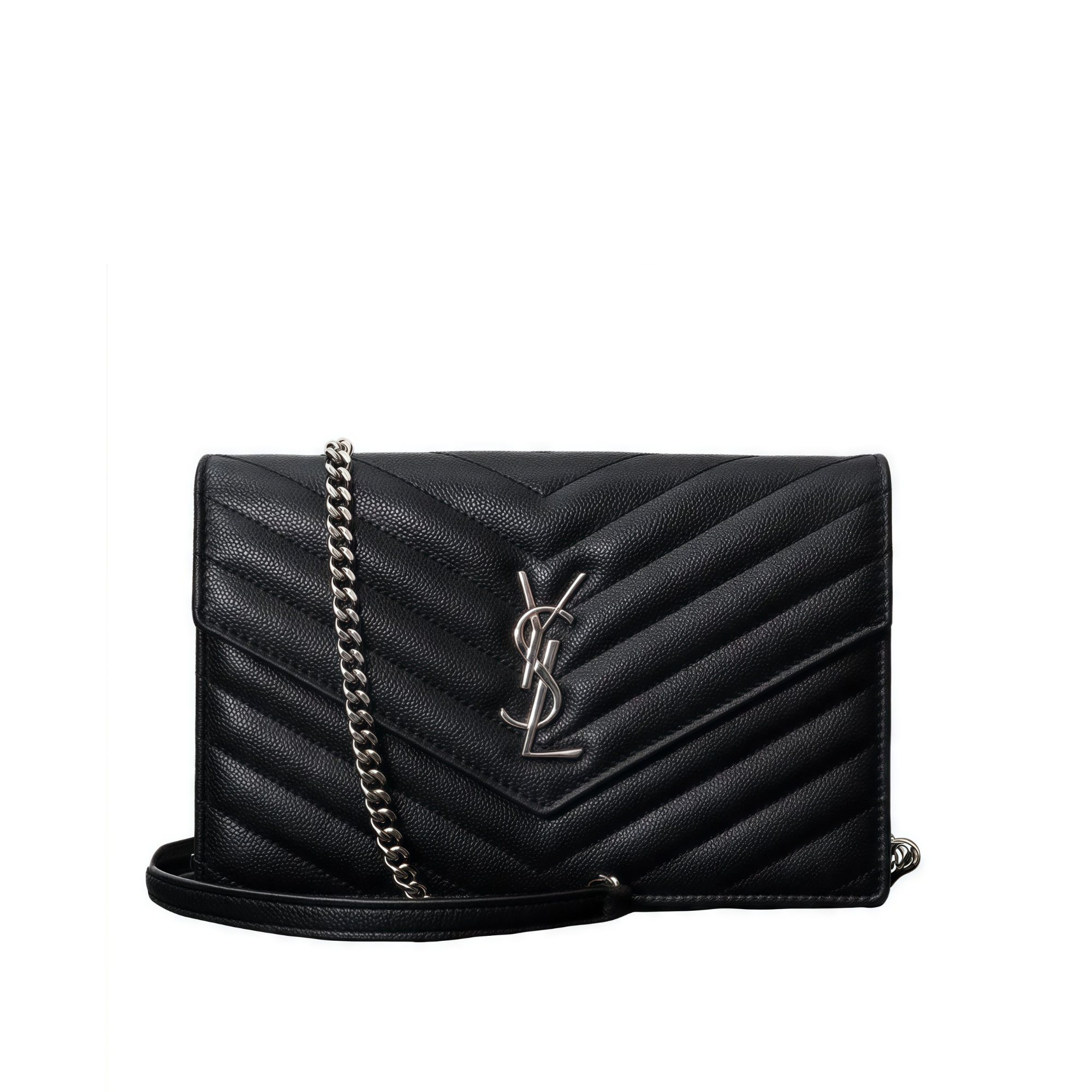 Saint Laurent Envelope Small Bag In Mix Matelasse Grain De Poudre Embossed Black Silver