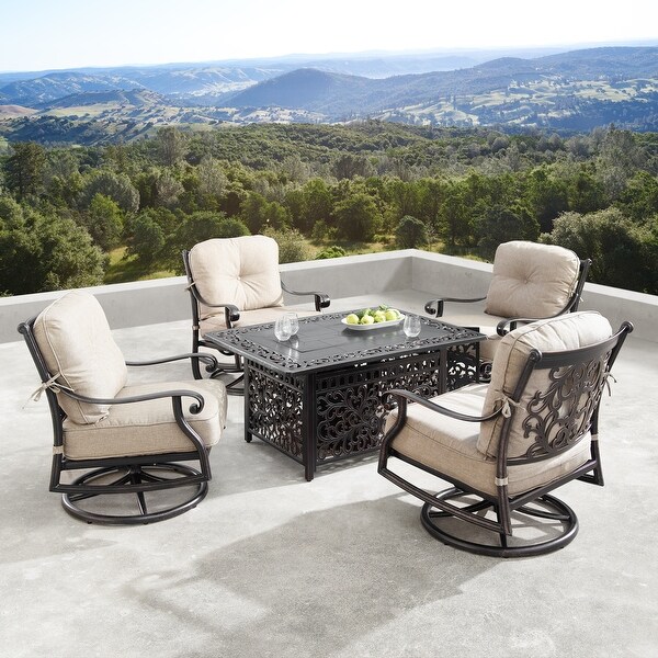 Aluminum 48in Fire Table Set with Four Swivel Rockers and Accessories