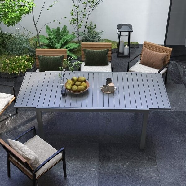 Outsunny Expandable Patio DiningTable,with Slatted Tabletop
