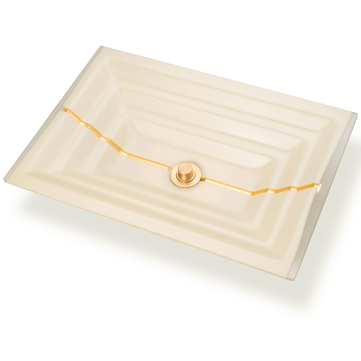 Linkasink AG01A-02BRS Stripe Small Rectangular Sink - Cream Glass with Brass Accent