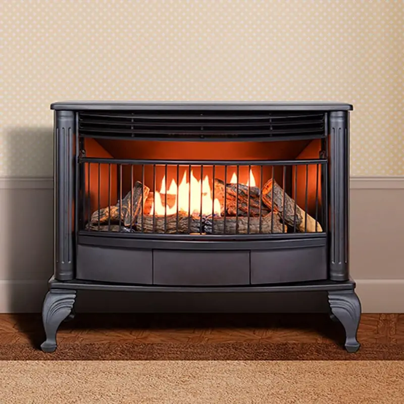 Vent-Free Dual-Fuel Fireplace – 25,000 BTU Freestanding Unit with Built-In Thermostat