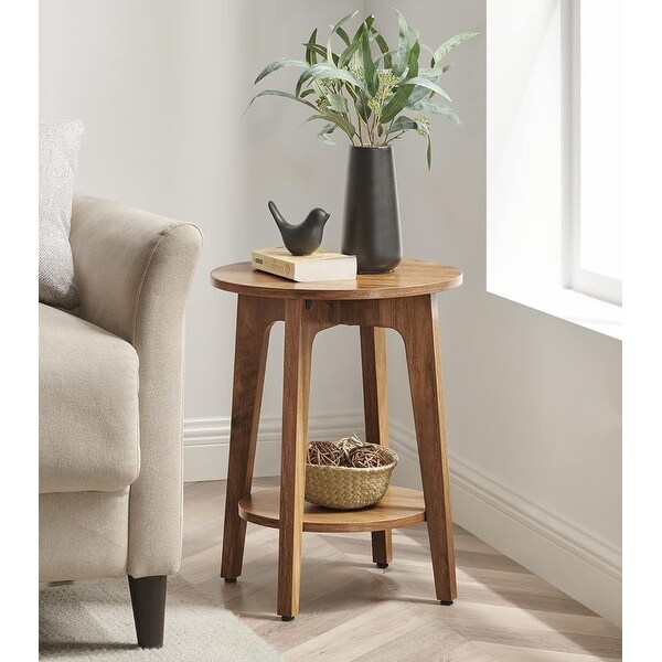 Round Side Table with Lower Shelf,End Table for Small Spaces