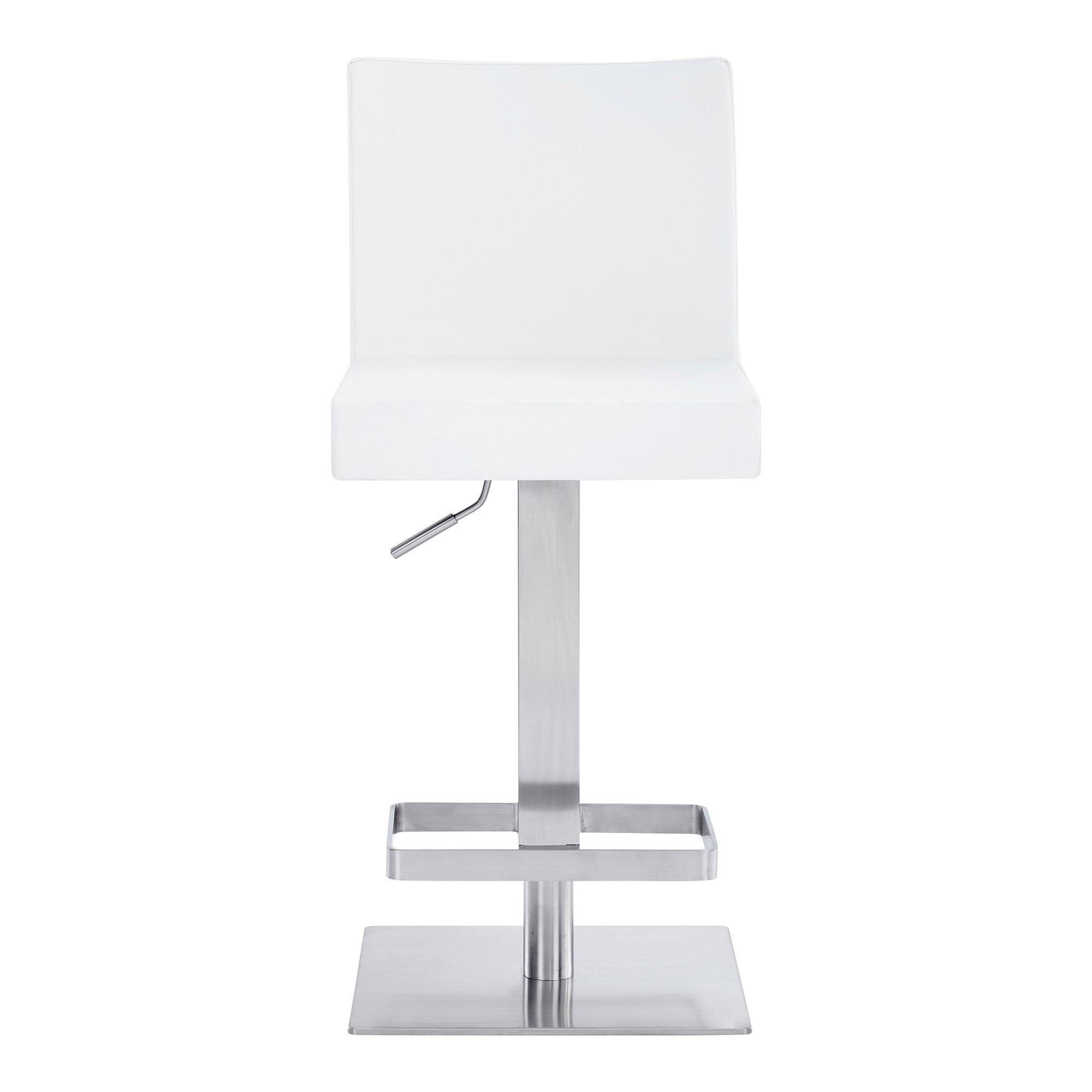 Leatherette Swivel Barstool with Adjustable Height, White
