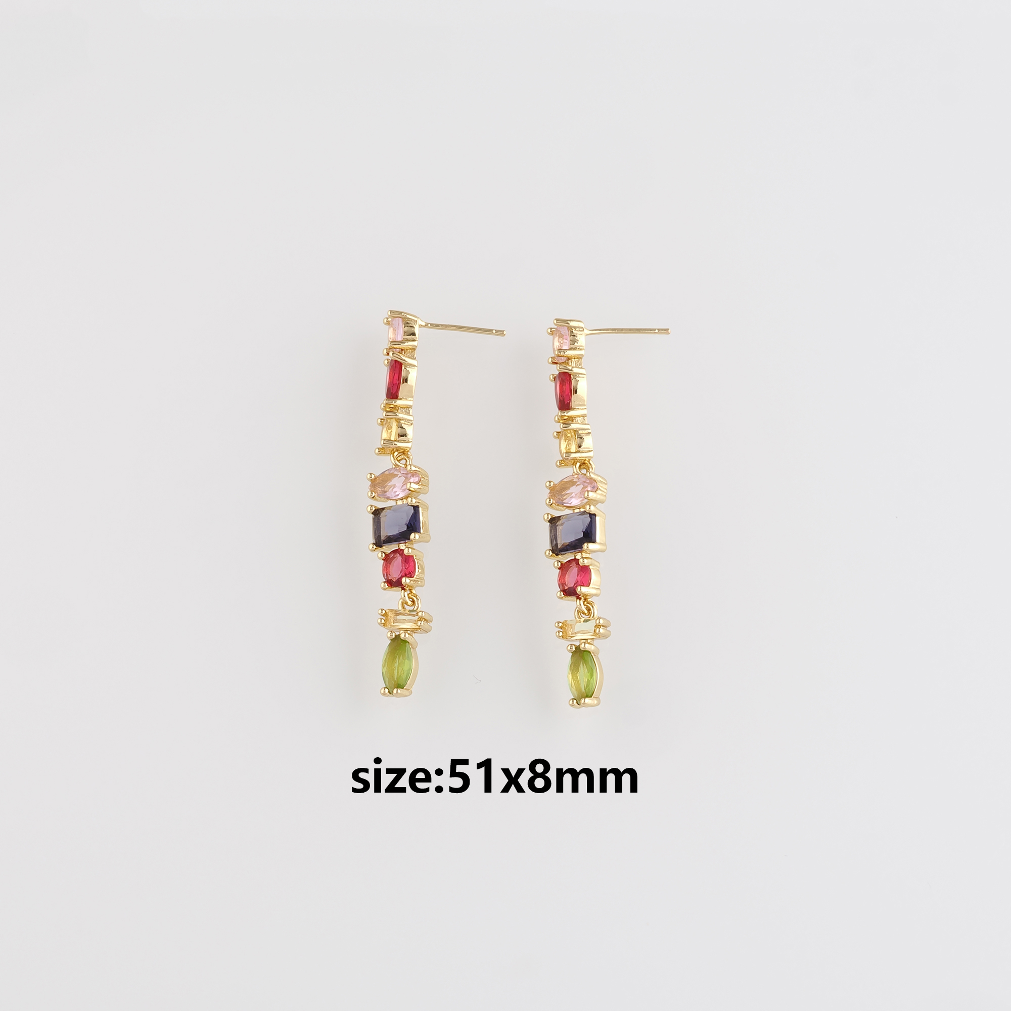 18K Gold Filled Geometric Stud Earrings,CZ Micro Pave Earrings,Long Earrings,Minimalist Earring,Gift for Wife