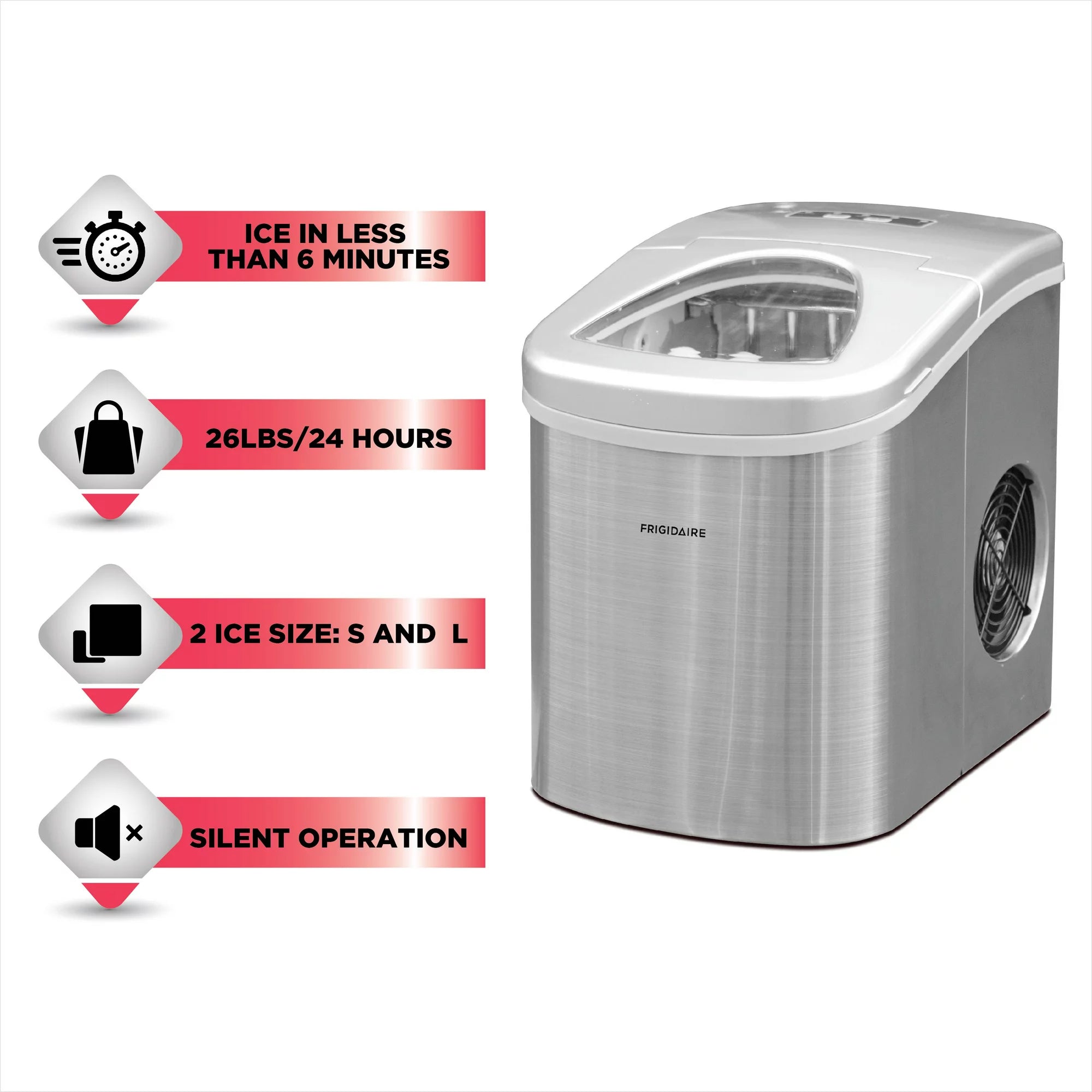 Frigidaire EFIC117-SS 26 lb. Countertop Ice Maker， Stainless Steel