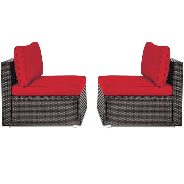 2 Pieces Patio Rattan Armless Sofa Set with 2 Cushions and 2 Pillows