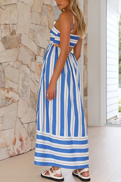Striped Maxi Dress with Back Cut-OutClistos