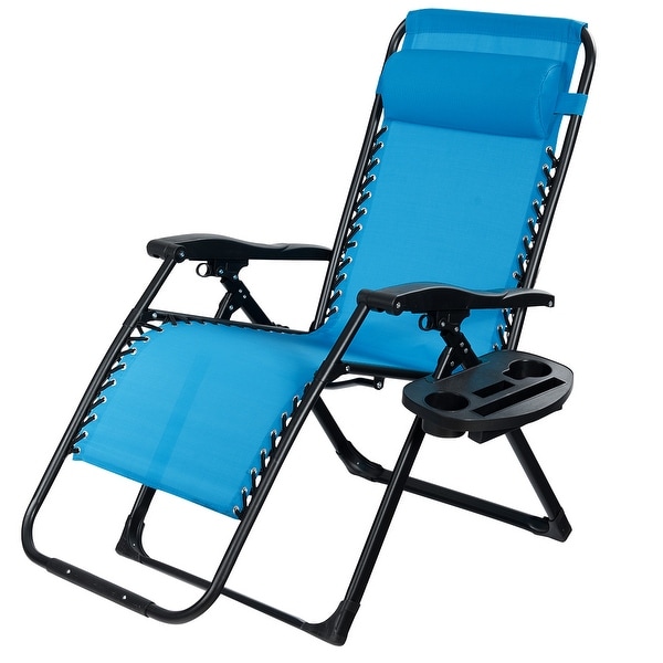 Gymax Folding Zero Gravity Lounge Chair Recliner w/ Cup Holder Tray