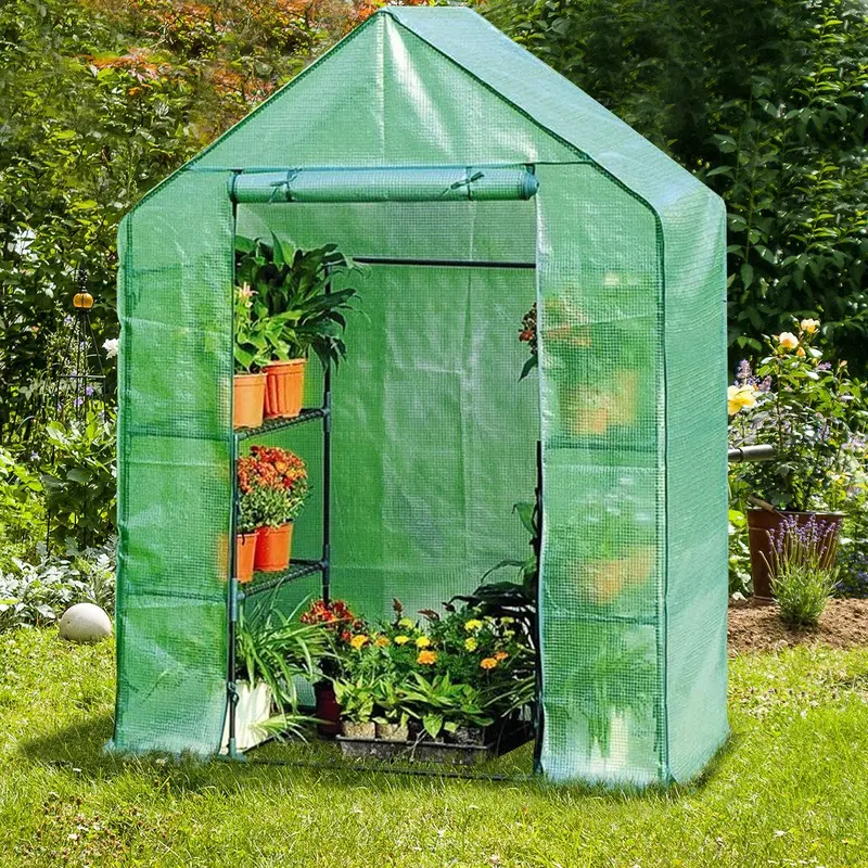 Walk-In Greenhouse with 4-Tier, 8-Shelf Plastic Frame – Ideal for Indoor and Outdoor Plant Cultivation