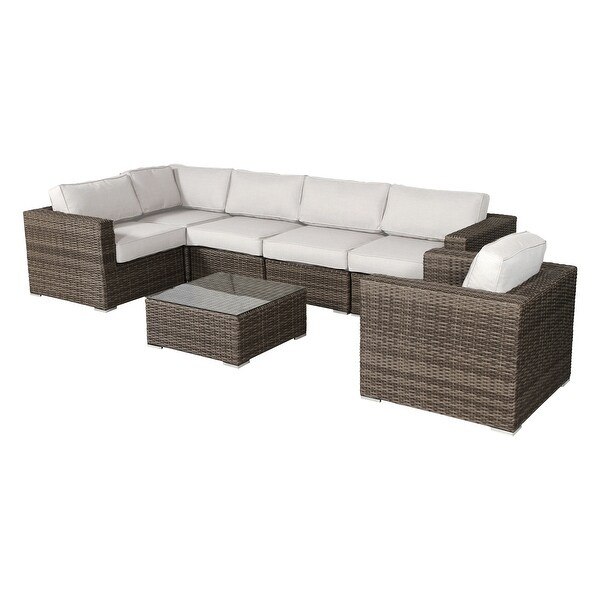LSI 7 Piece Rattan Sunbrella Sectional Seating Group with Cushions