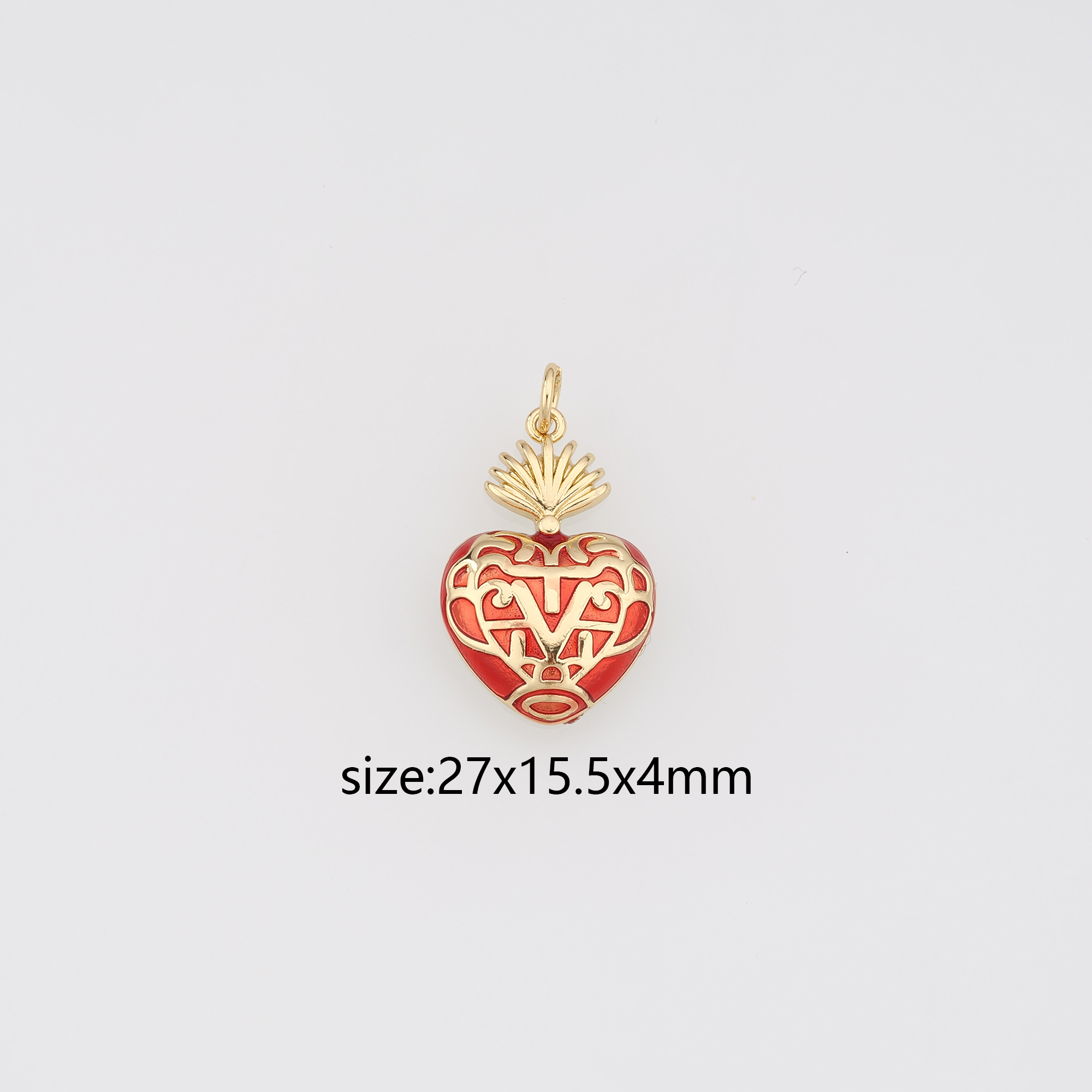 18K Gold Filled Sacred Heart Pendant,Enamel Sacred Heart Earrings Necklace for DIY Jewelry Making Supply
