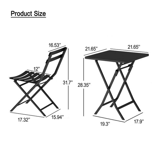 3Piece Patio Bistro Set of Foldable Table and Chairs,Dark Green