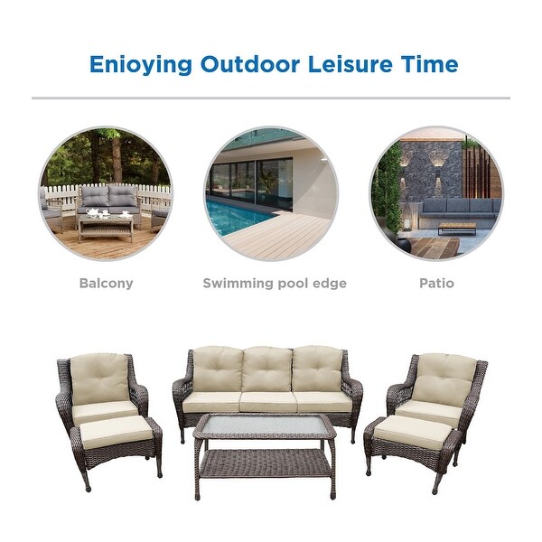 6piece Resin Wicker Patio Furniture Conversation Set with High Back
