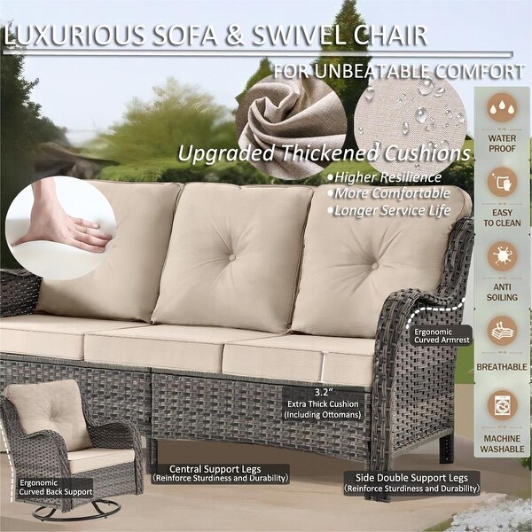 5 Seat Wicker Patio Furniture Conversation Setting with High Back Swivel Rocking Chairs,Cushions Included 🎃
