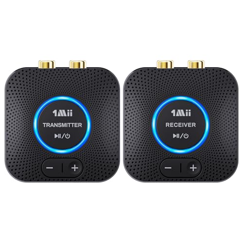 1Mii 2.4GHz Wireless Audio Transmitter Receiver Set for TV, 260Ft/80M Long Range 25ms Low Latency with AUX RCA in/Out,Wireless Audio Adapter for TV PC Powered Speaker Amplifier Soundbar