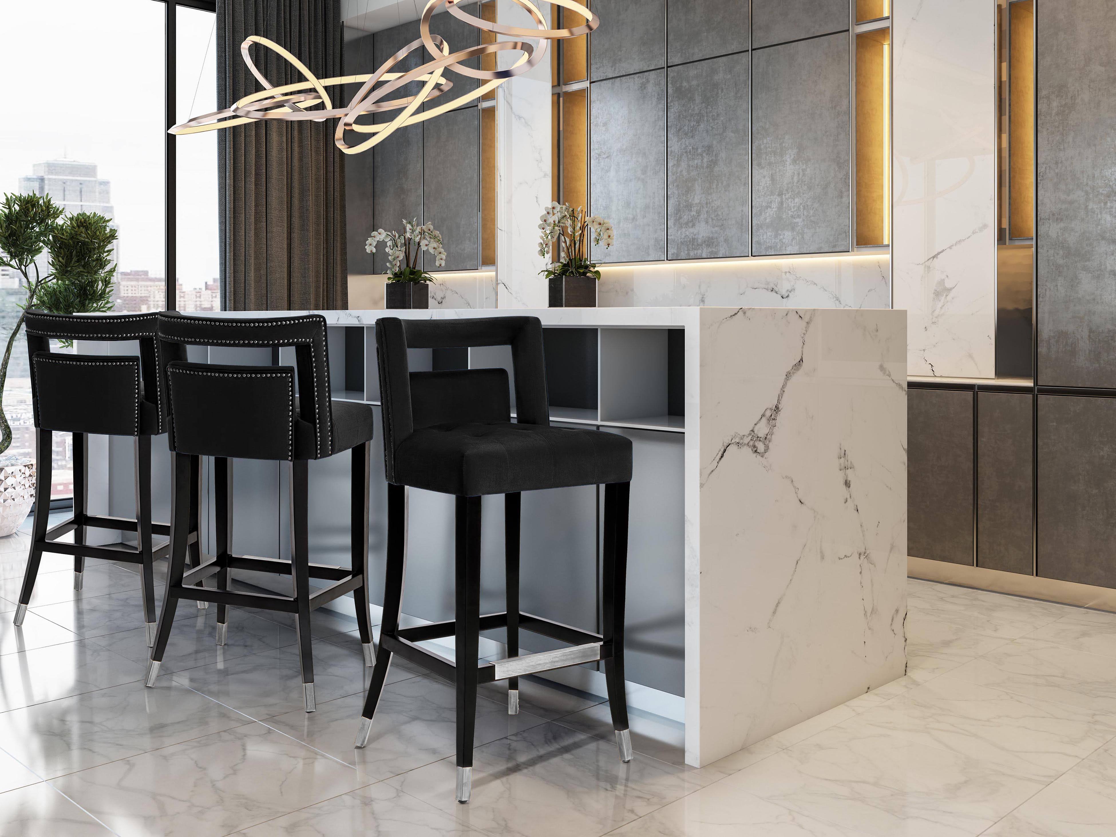 TOV Furniture Hart Black Velvet Bar Stool