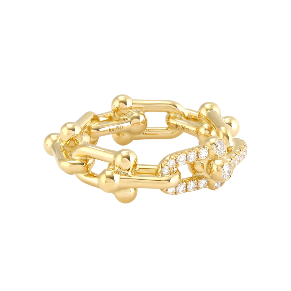Tiffany & Co. Hardware Link Ring 18K Yellow Gold Diamond