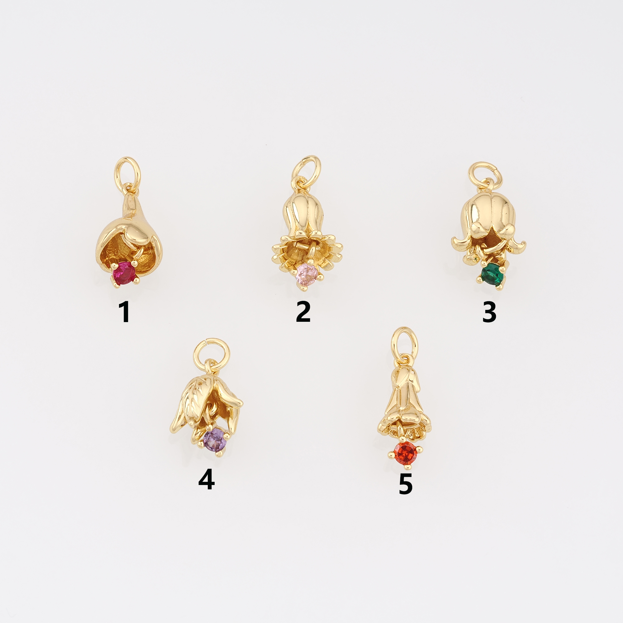 18K Gold Filled Flower Bud Pendant,CZ Micro Pave Flower Charm Earrings Necklace for DIY Jewelry Making Supply