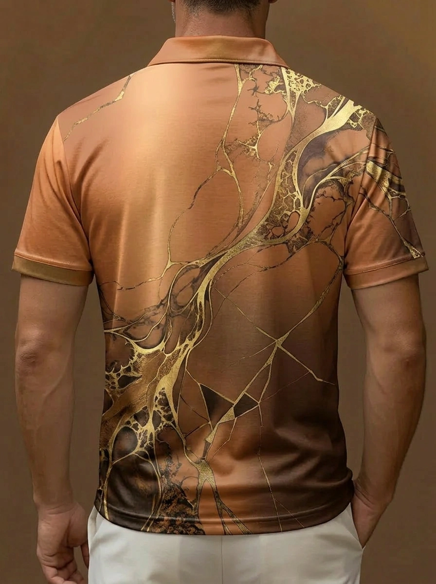Bronze Brown Gold Marble Print Short Sleeve Golf Polo Shirt