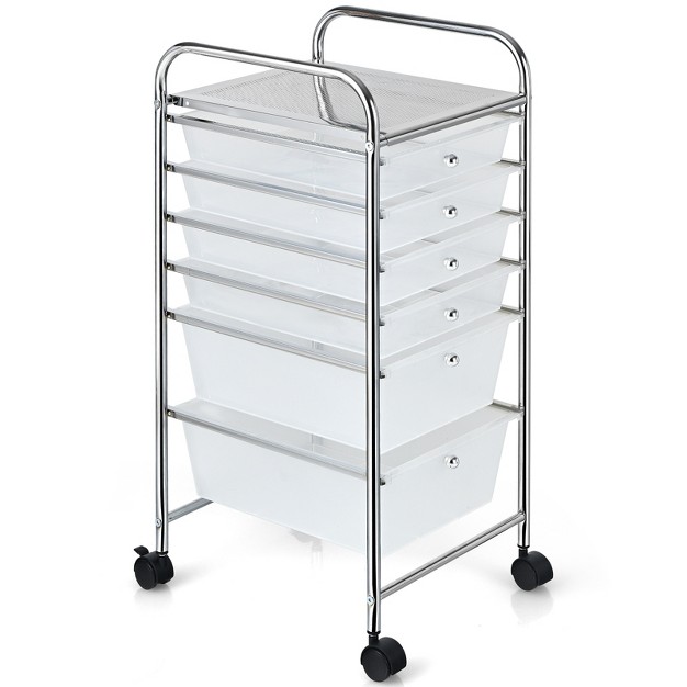 Tangkula 6 Drawer Scrapbook Paper Organizer Rolling Storage Cart For Office School Clear