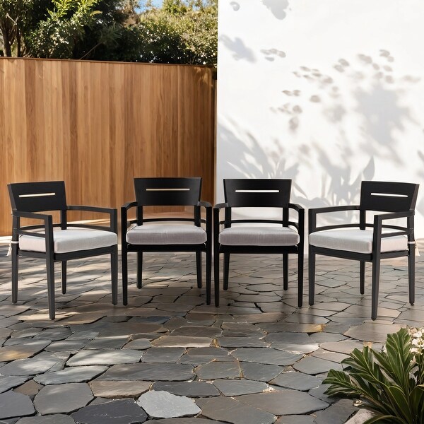 Outdoor Patio 4 Piece Aluminum Dining Chair Set with Sunbrella Cushions,Ergonomic Back,and Tapered Feet