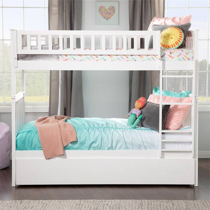 Atlantic Furniture Woodland Bunk Bed with Urban Trundle, White, Twin Over Twin