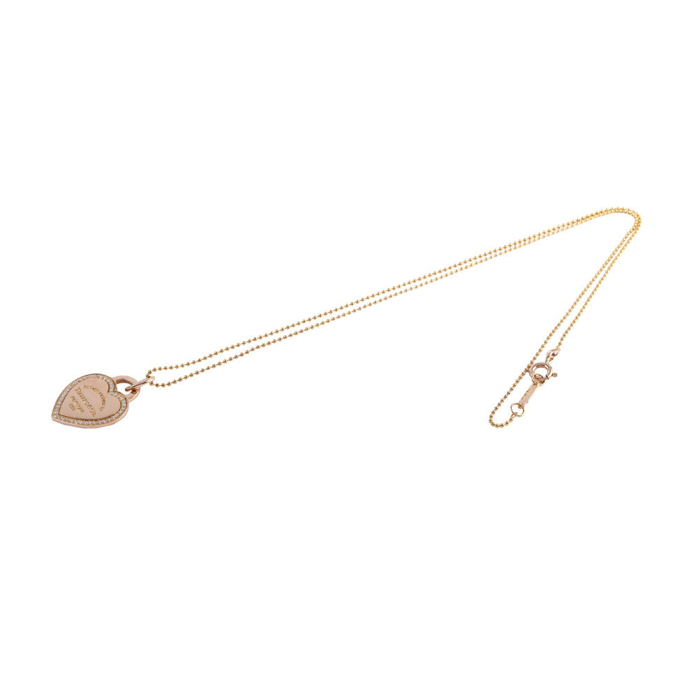 Tiffany & Co. Return To Heart Tag Necklace 18K Rose Gold Diamond