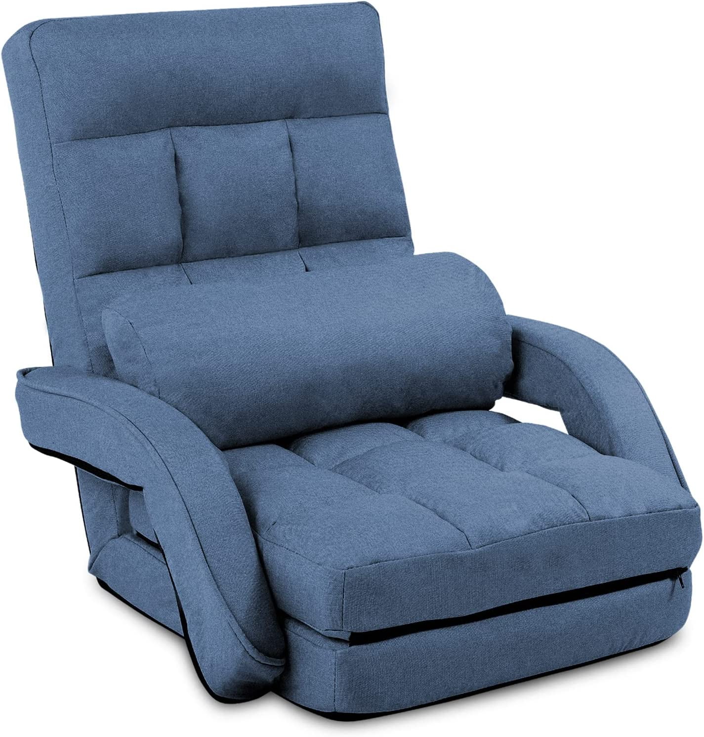 FLOGUOR 42-Position Adjustable Floor Chair, Chaise Lounge Indoor, Folding Lazy Sofa with Armrests and a Pillow Padded Adults Gaming Chairs for Living Room, Bedroom Factory Price (Blue) 8803BL